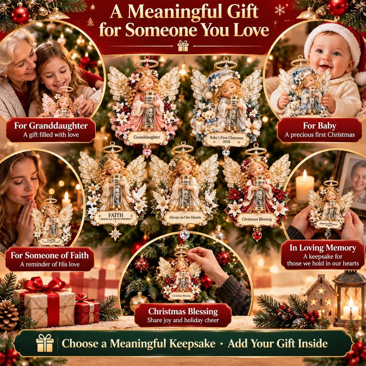 3D Angel Christmas Cash Gift Ornament – Holiday Money Holder Keepsake