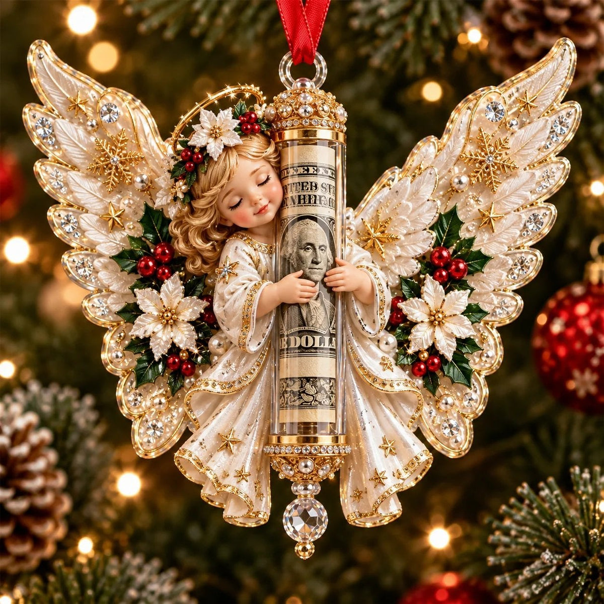 3D Angel Christmas Cash Gift Ornament – Holiday Money Holder Keepsake