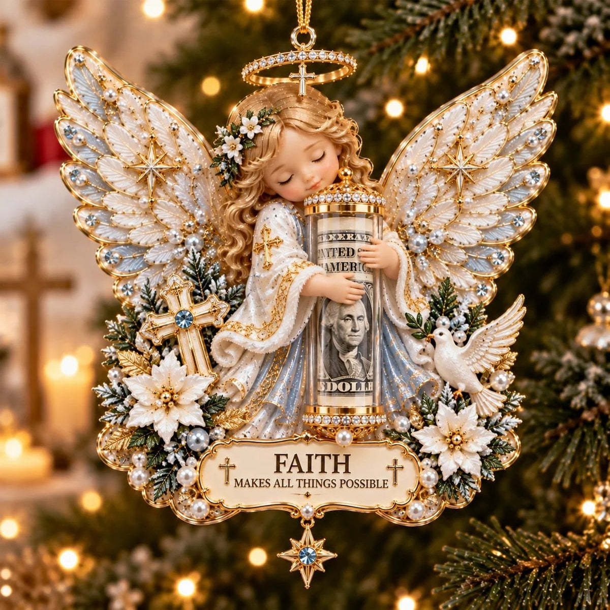 3D Angel Christmas Cash Gift Ornament – Holiday Money Holder Keepsake