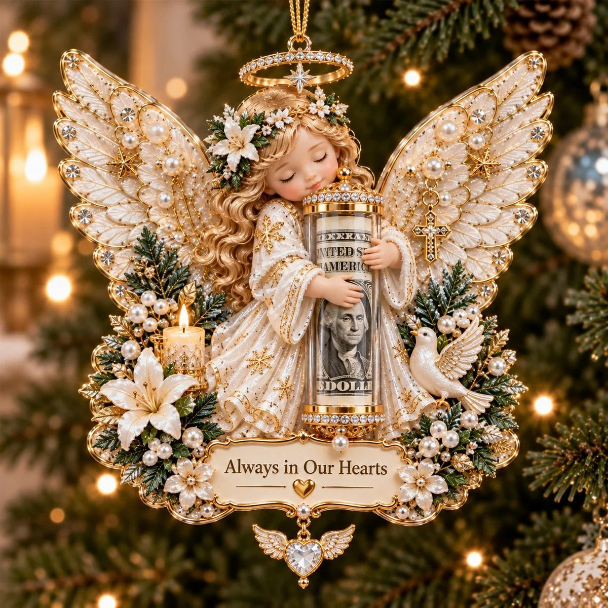 3D Angel Christmas Cash Gift Ornament – Holiday Money Holder Keepsake