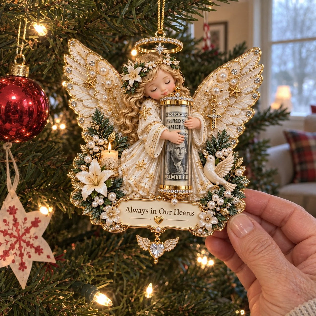 3D Angel Christmas Cash Gift Ornament – Holiday Money Holder Keepsake