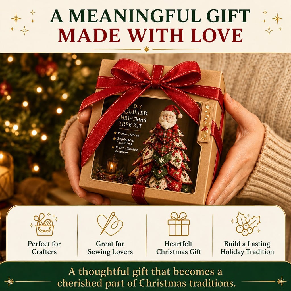 DIY Quilted Christmas Tree Kit – Handmade Fabric Holiday Tabletop Tree Decor